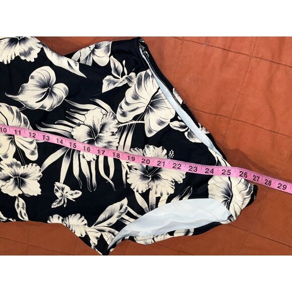 Leilani Black Floral Print One-Piece Adjustable Straps & Ring Accents Women's Sw - Picture 7 of 9